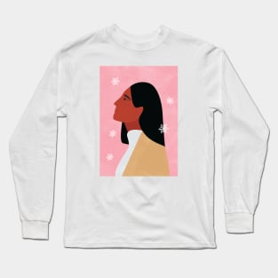 Woman Illustration, Christmas Vibes, Modern, Minimalist, Snowflakes, Snowy Long Sleeve T-Shirt